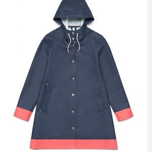 Stutterheim Navy color blocked Hooded Women's Rain Coat